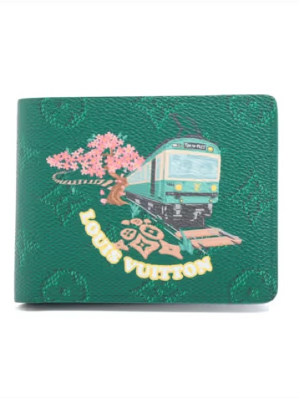Louis Vuitton Nigo Slender Compact Wallet Green Japan Train Cherry Blossoms